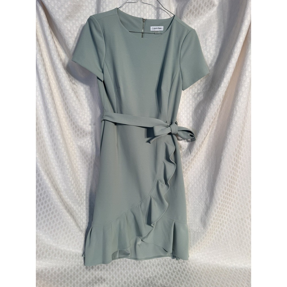 Calvin Klein Sage Green Wrap-Style Dress